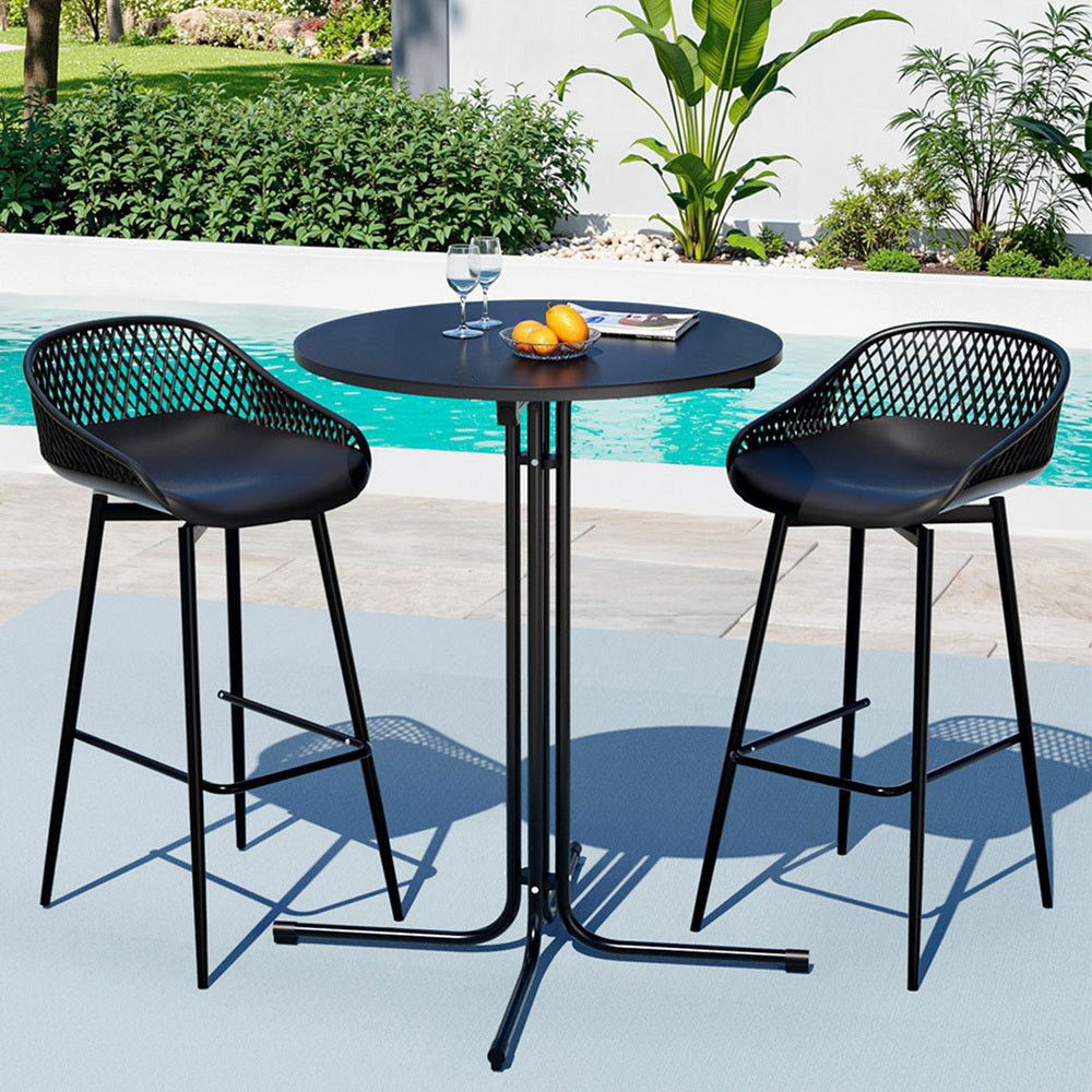 3 Piece Outdoor Bar Set with Stools & Table – Black