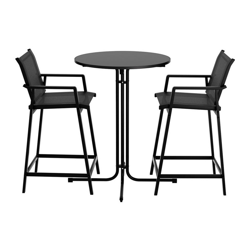 3 Piece Outdoor Bar Set with Textilene Stools & Table – Black