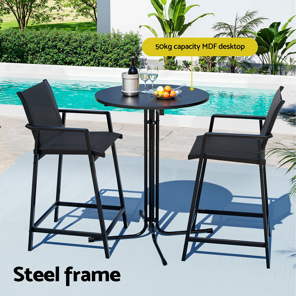 3 Piece Outdoor Bar Set with Textilene Stools & Table – Black
