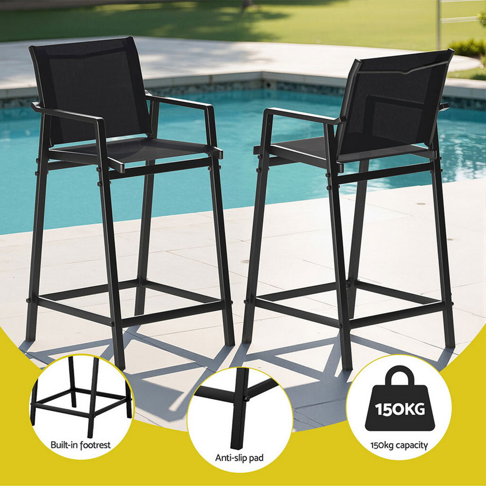 3 Piece Outdoor Bar Set with Textilene Stools & Table – Black