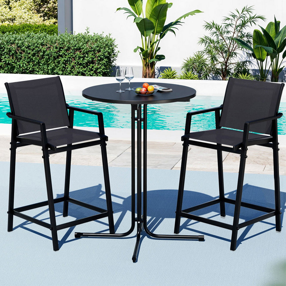3 Piece Outdoor Bar Set with Textilene Stools & Table – Black
