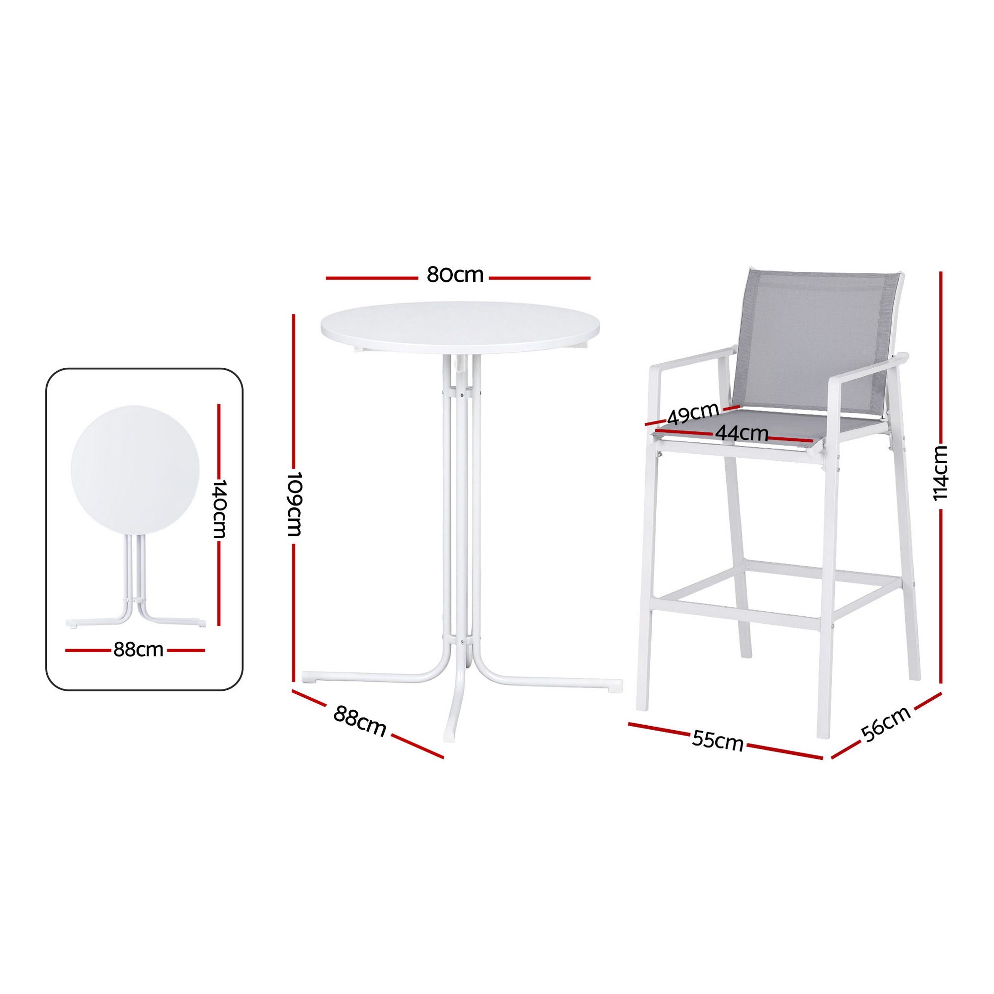 3PC Outdoor Bar Set with Stools and Table Steel Frame - White