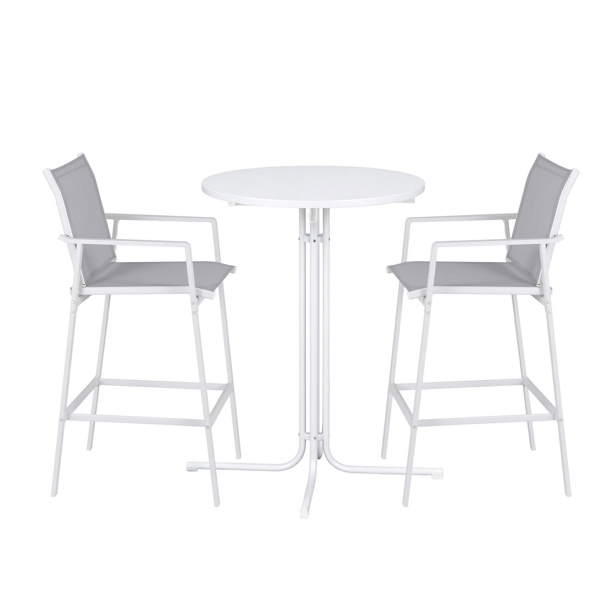 3PC Outdoor Bar Set with Stools and Table Steel Frame - White