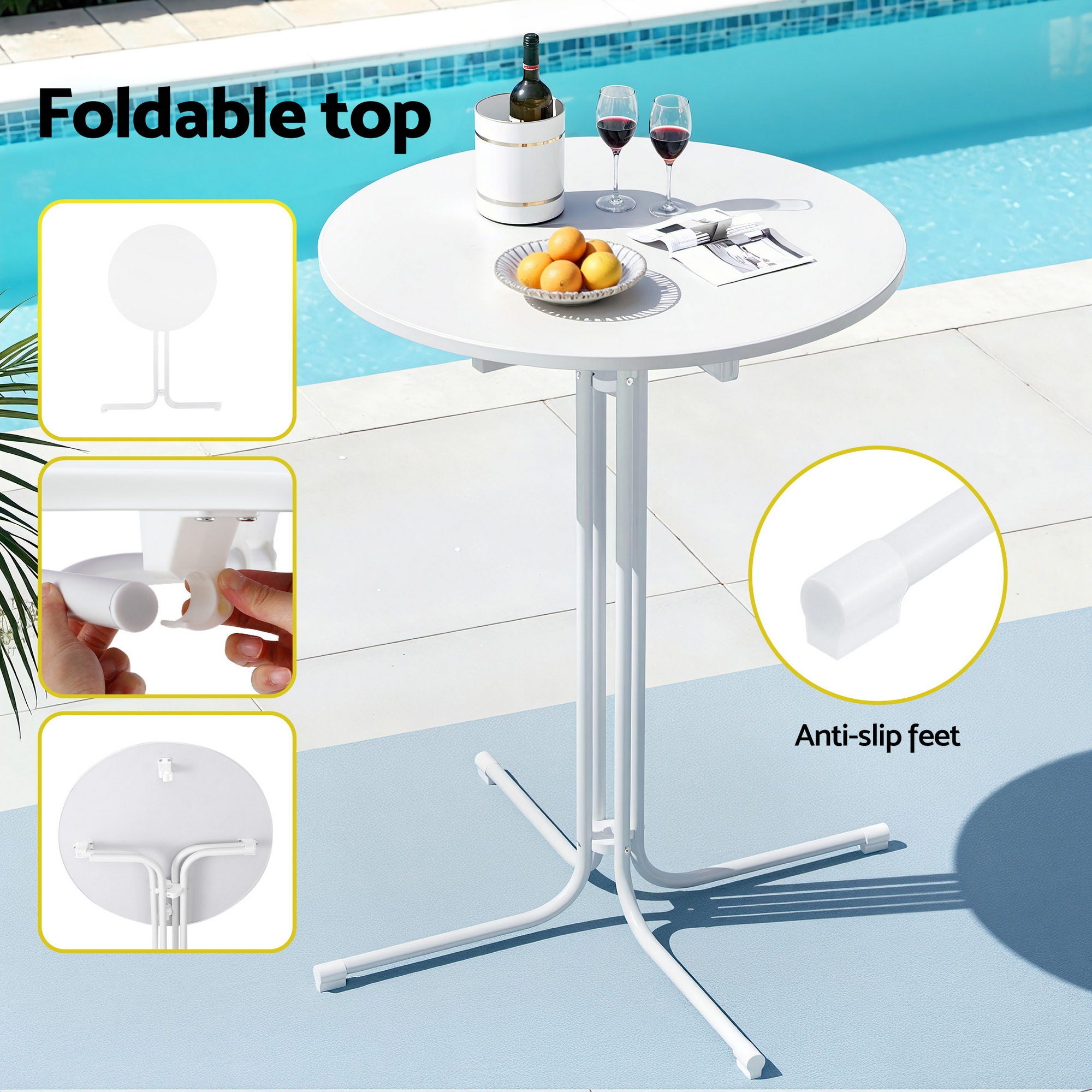 3PC Outdoor Bar Set with Stools and Table Steel Frame - White