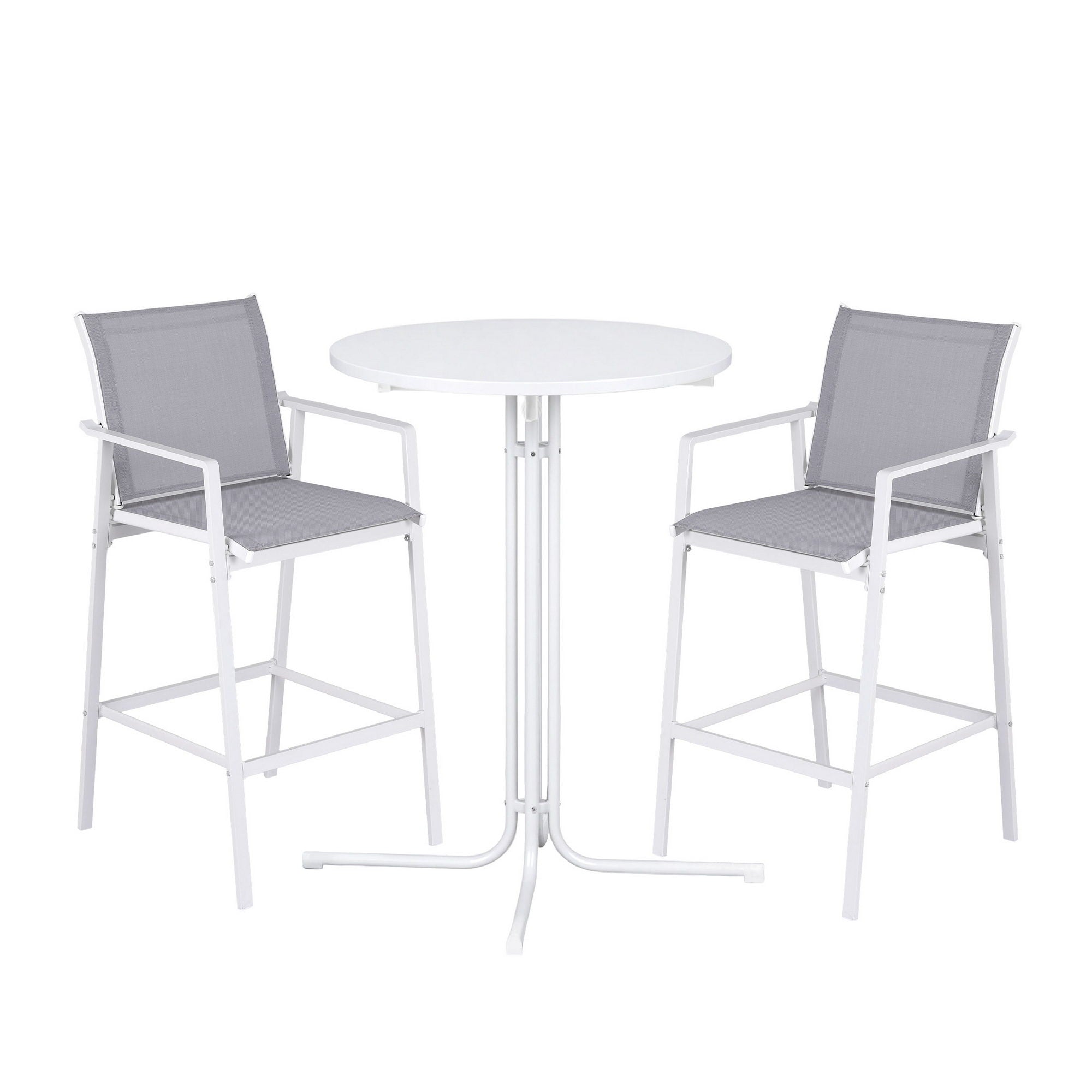 3PC Outdoor Bar Set with Stools and Table Steel Frame - White