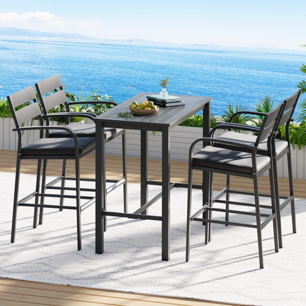 5 Piece Outdoor Aluminium Bar Set - Dark Grey