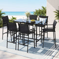 7PCS Outdoor Bar Set Stools Dining Chairs Table Patio Steel Bistro Set Black