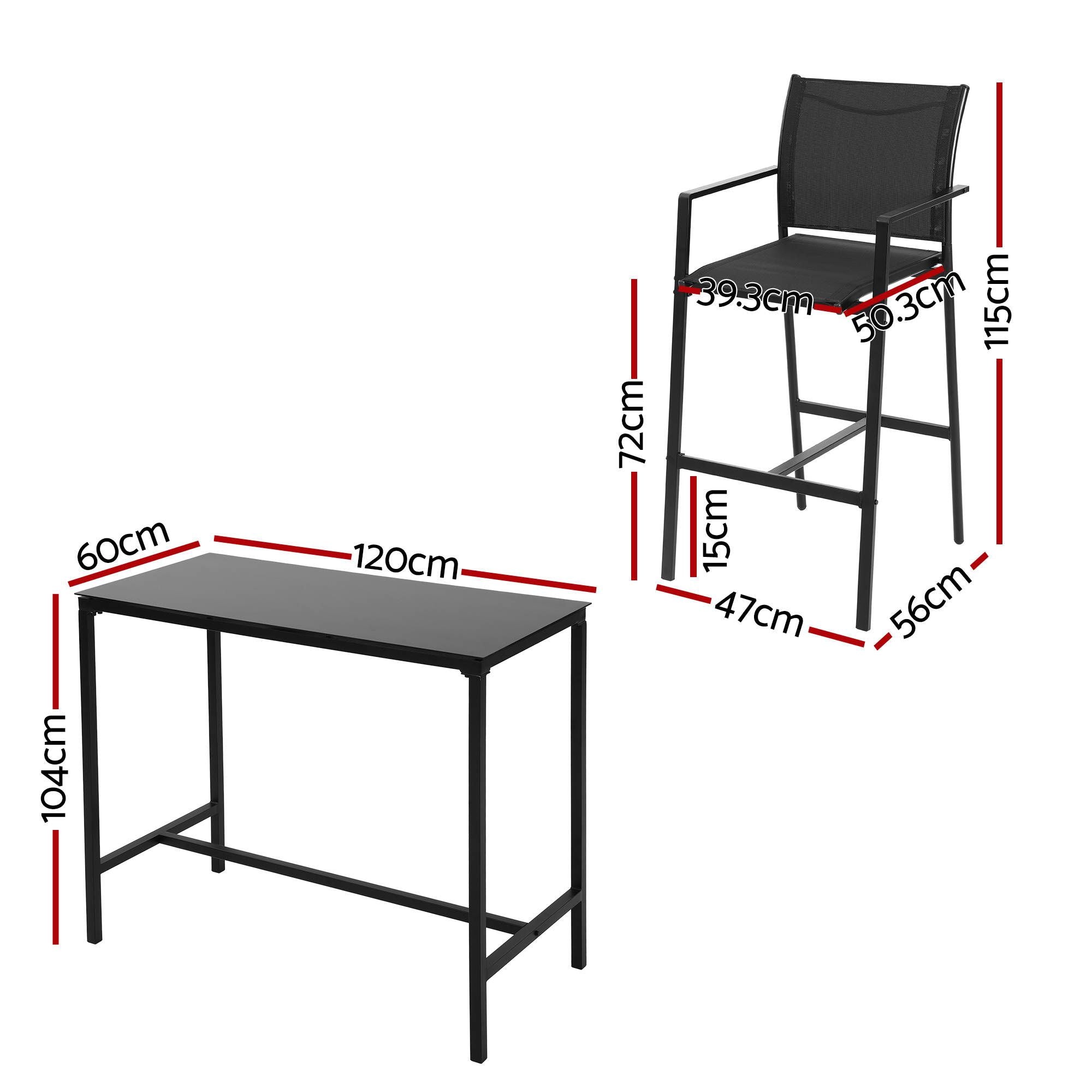 7PCS Outdoor Bar Set Stools Dining Chairs Table Patio Steel Bistro Set Black