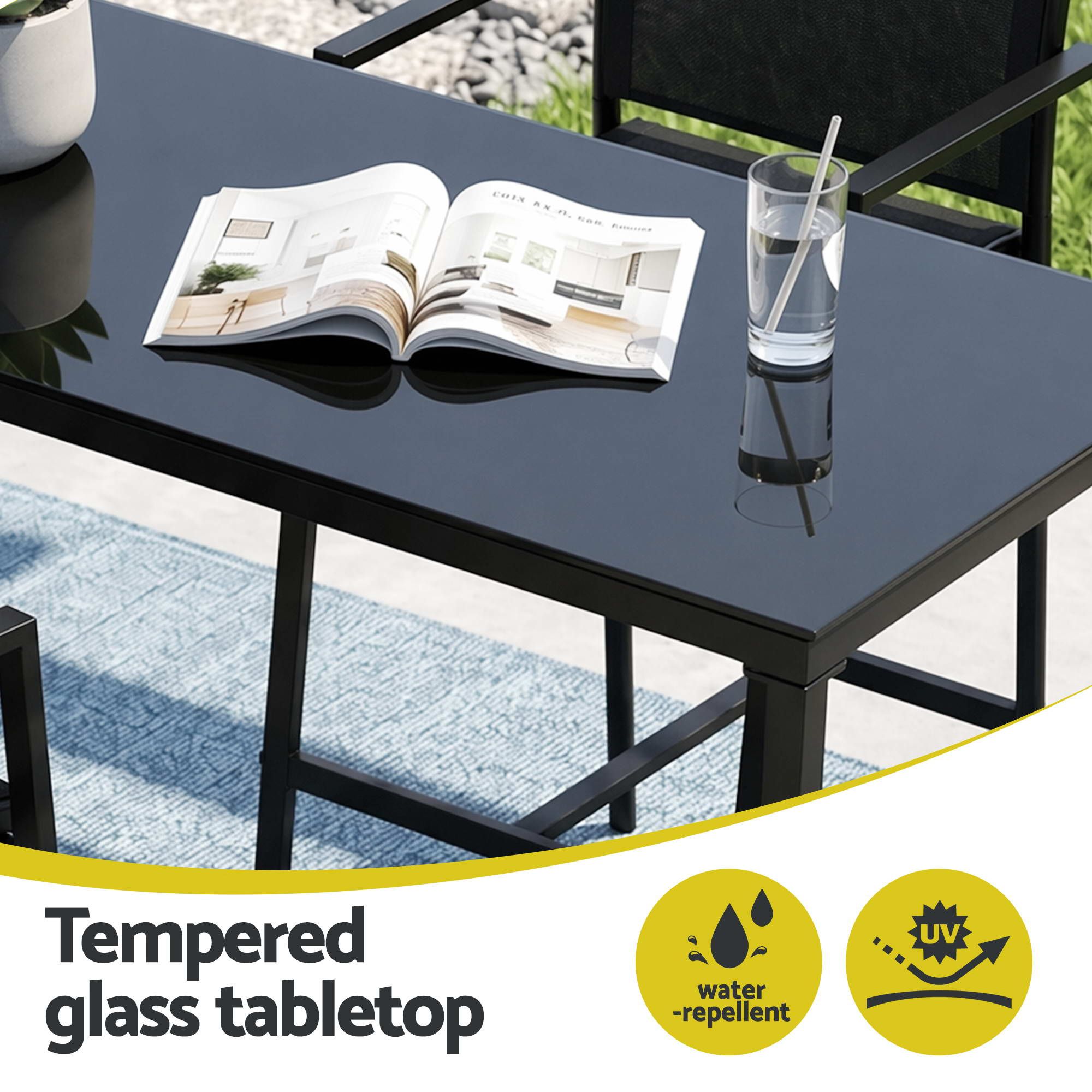 7PCS Outdoor Bar Set Stools Dining Chairs Table Patio Steel Bistro Set Black