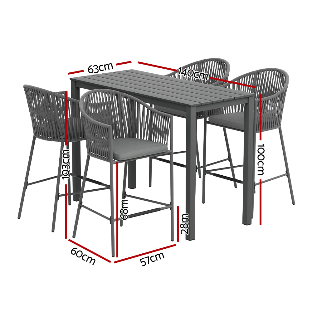 5pcs Outdoor Bar Table Furniture Set Chairs Table Patio Bistro 4 Seater