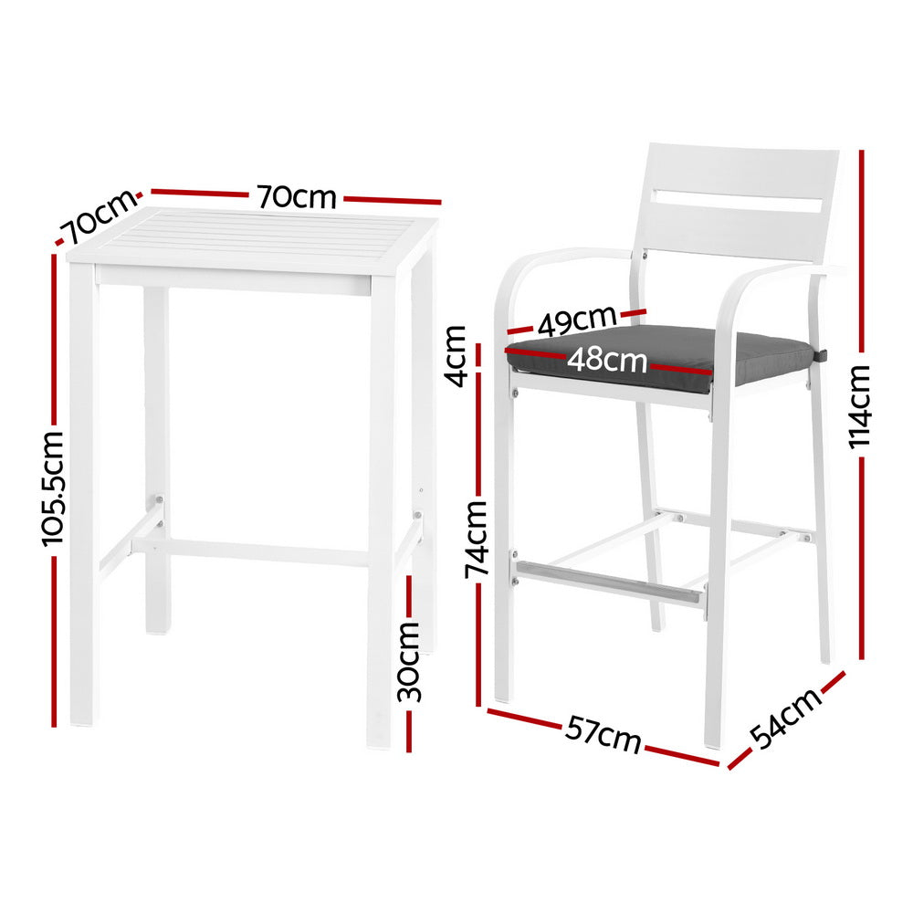 3 Piece Outdoor Aluminium Bar Set - White