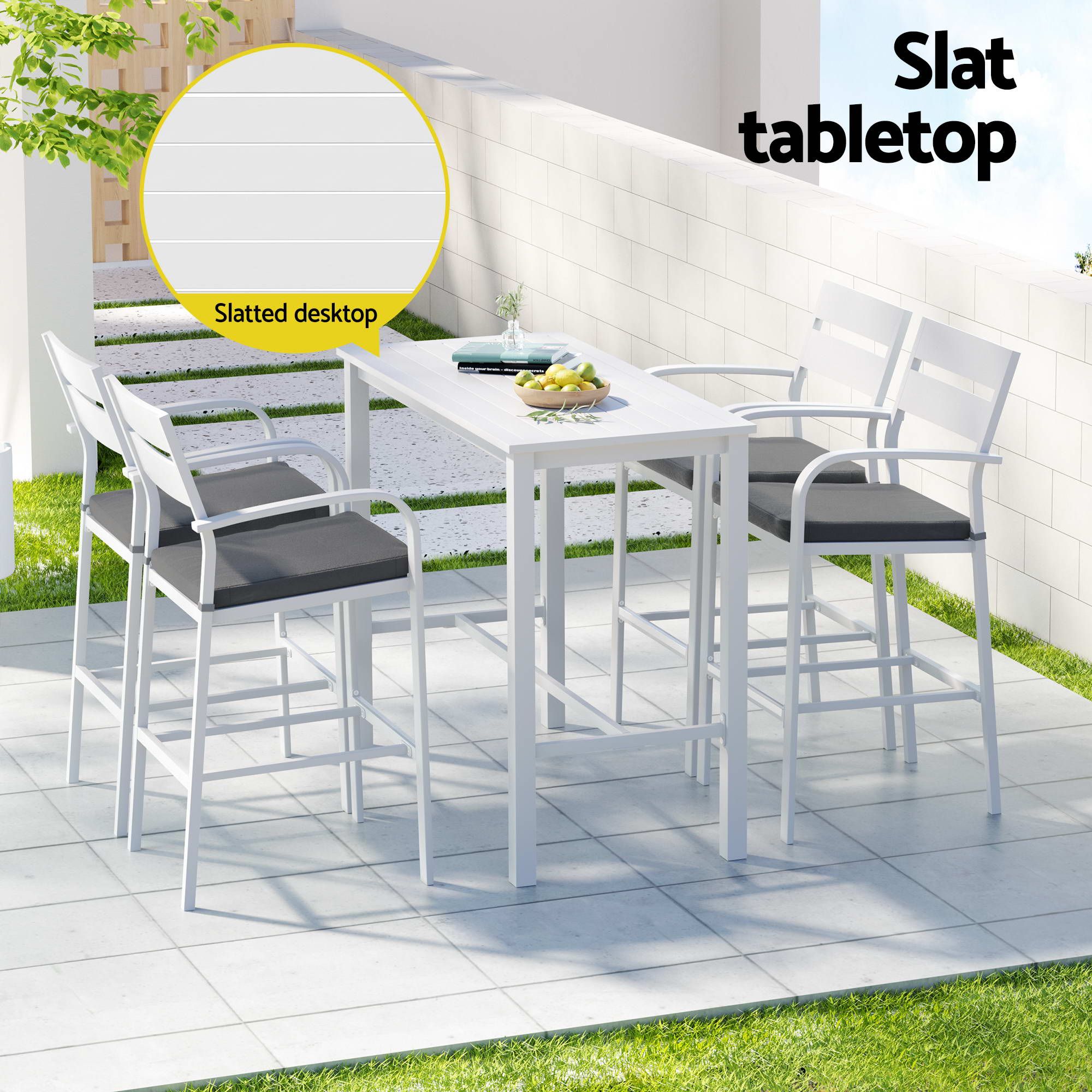 Outdoor Bar Set 5-Piece Patio Dining Chairs Aluminium Table Stools White