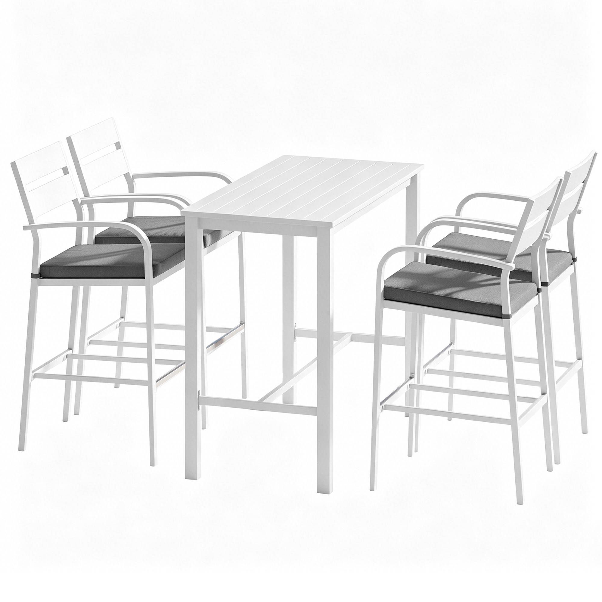 Outdoor Bar Set 5-Piece Patio Dining Chairs Aluminium Table Stools White