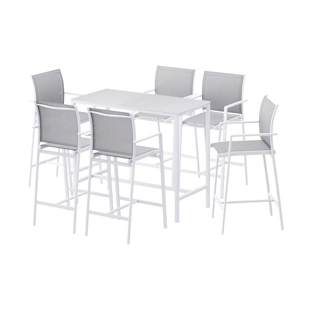 7-Piece Outdoor Bar Table & Stools Set – White