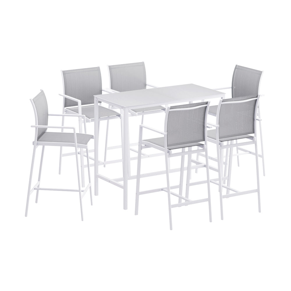 7-Piece Outdoor Bar Table & Stools Set – White