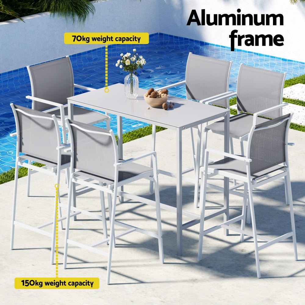 7-Piece Outdoor Bar Table & Stools Set – White