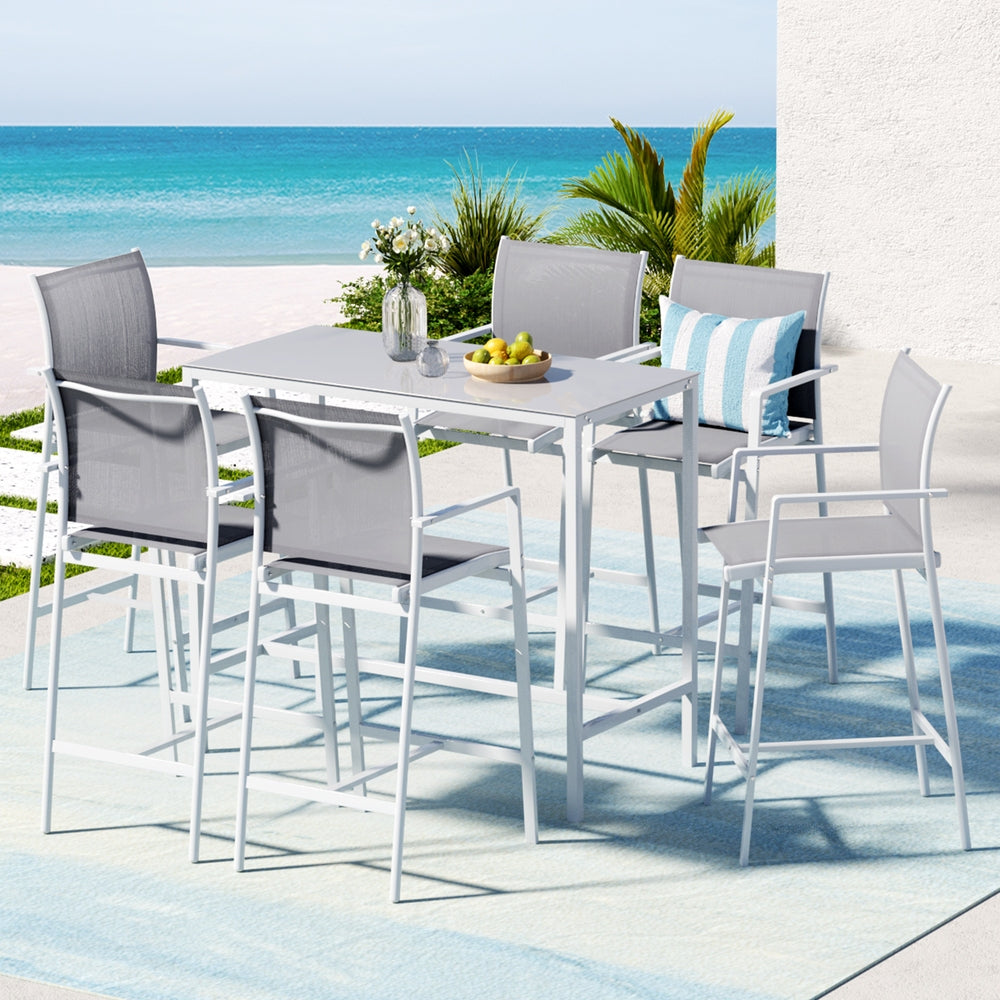7-Piece Outdoor Bar Table & Stools Set – White