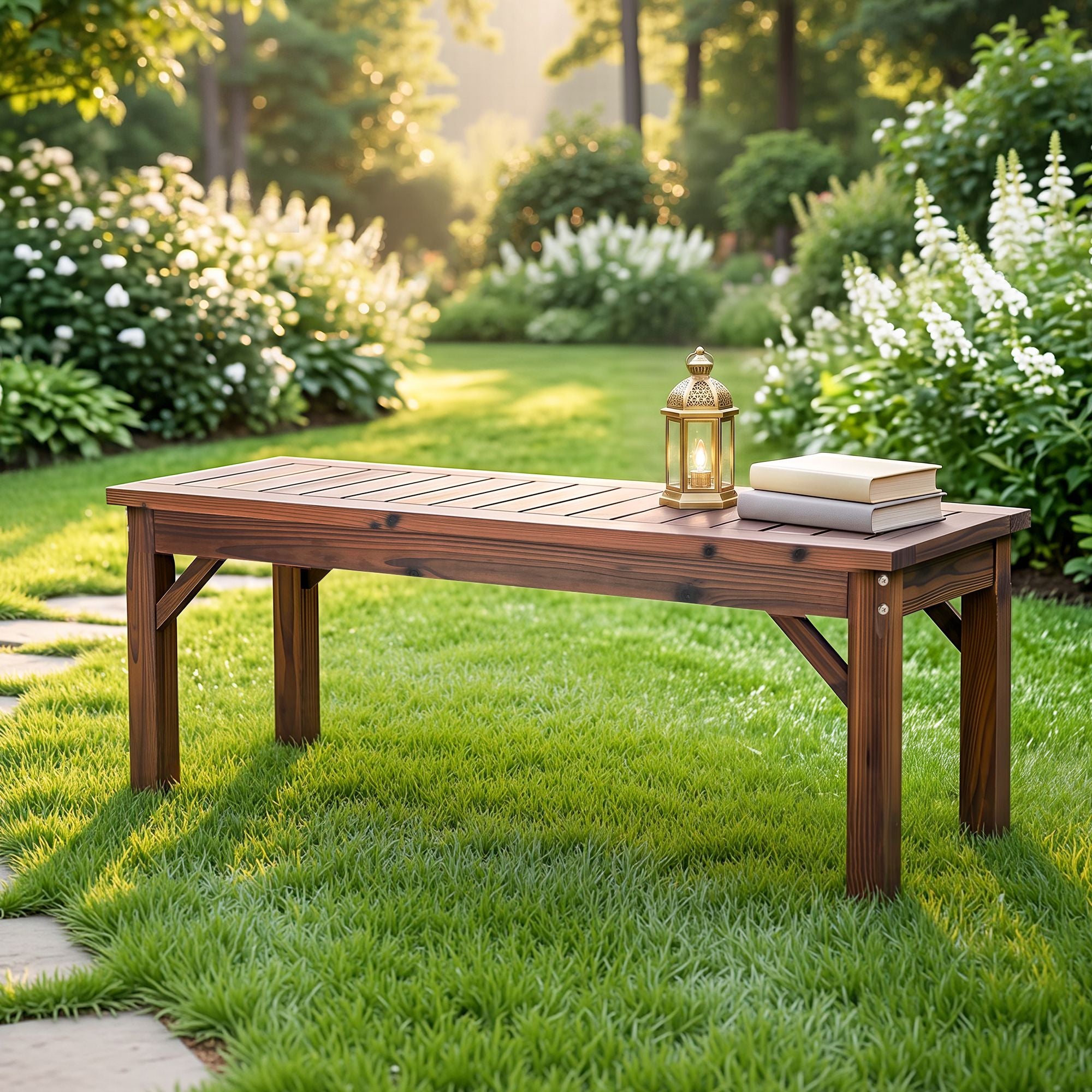Garden Benches Garden Seating Backless Timber Seat 120cm Brown