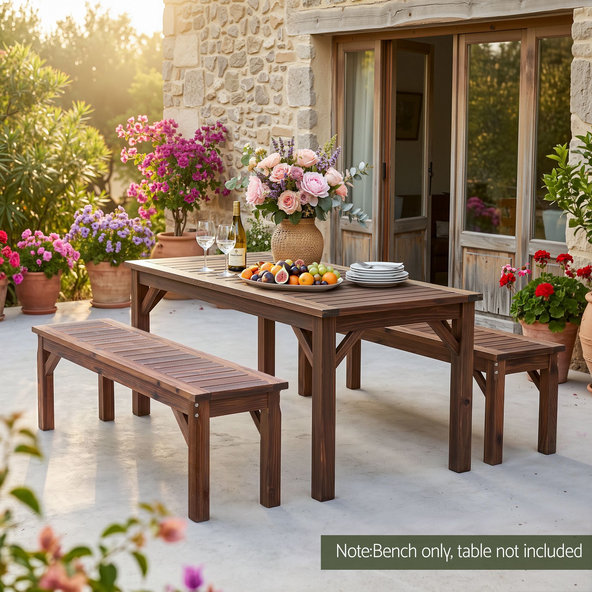 Garden Benches Garden Seating Backless Timber Seat 120cm Brown
