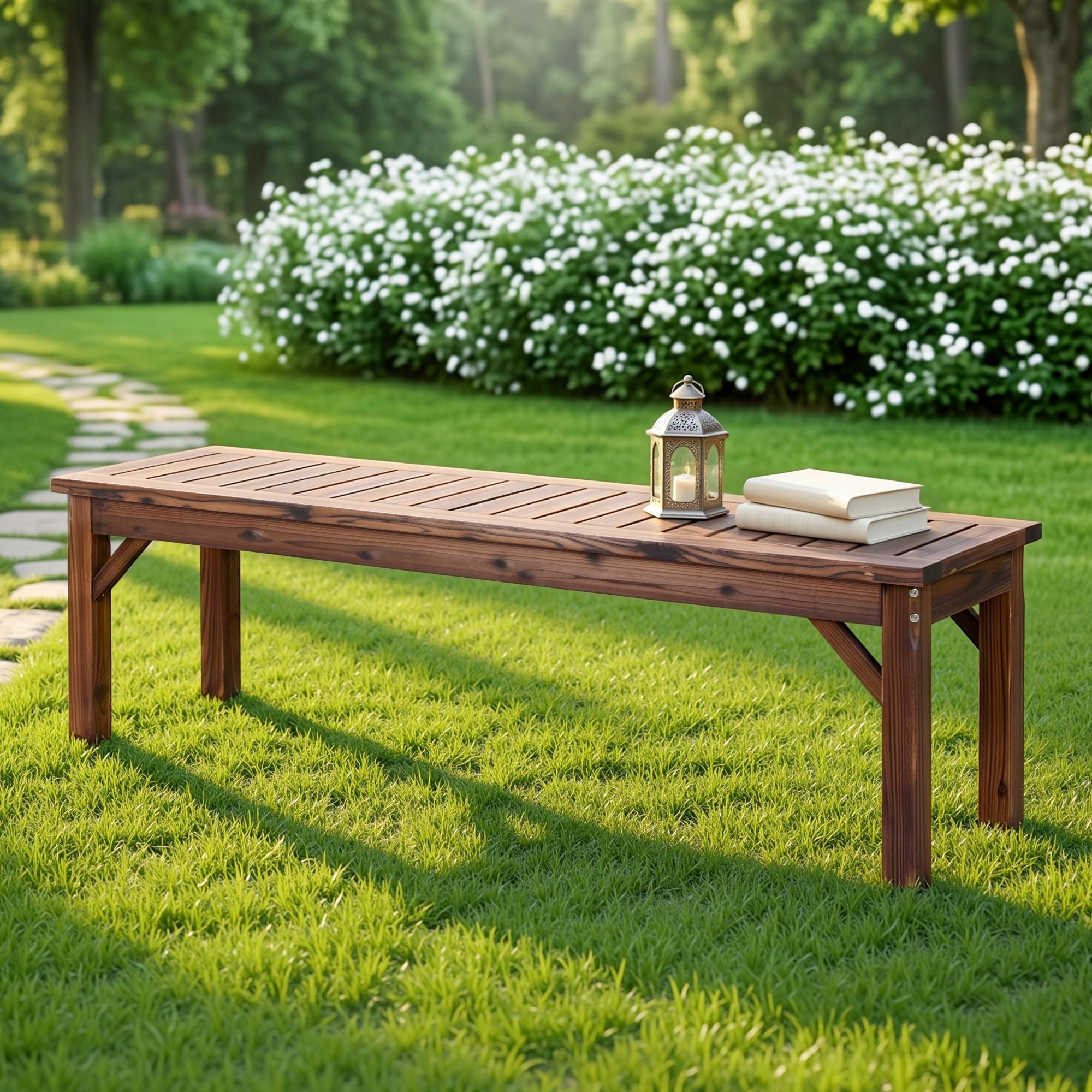 Garden Benches Garden Seating Backless Timber Seat 150cm Brown