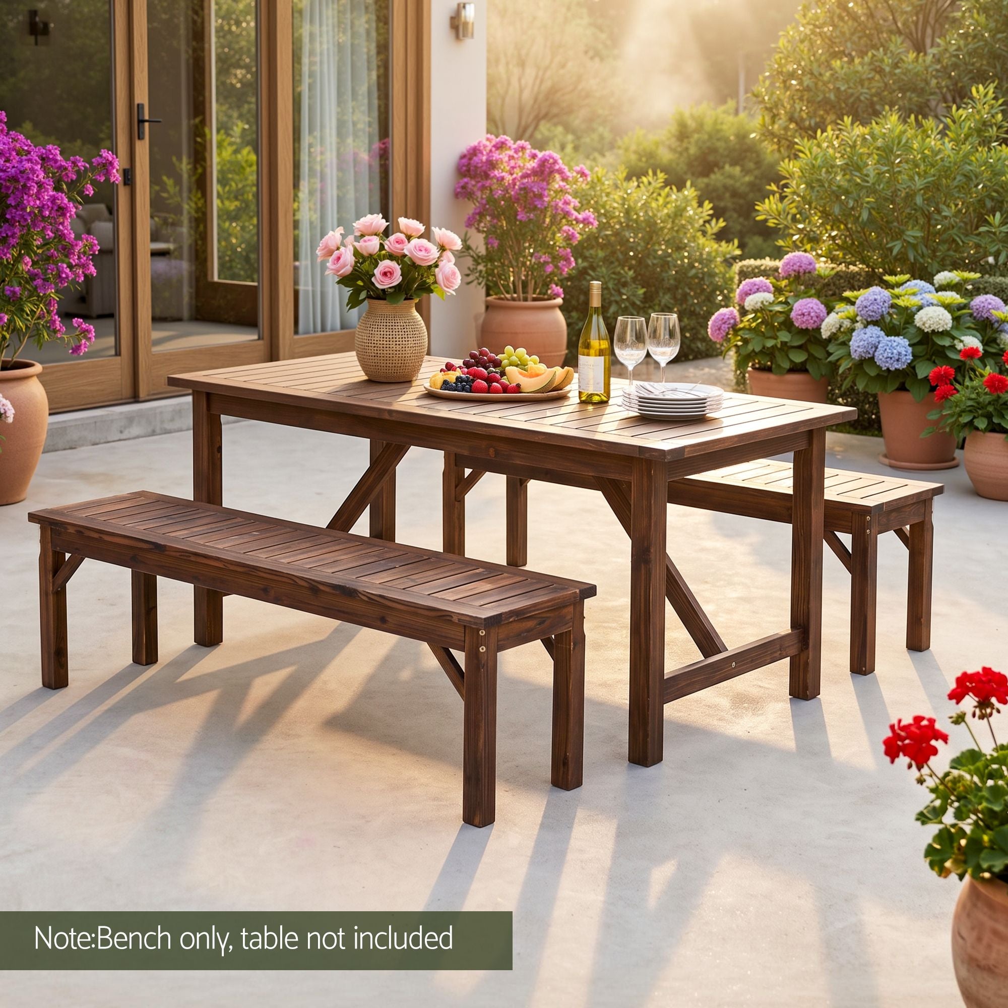 Garden Benches Garden Seating Backless Timber Seat 150cm Brown
