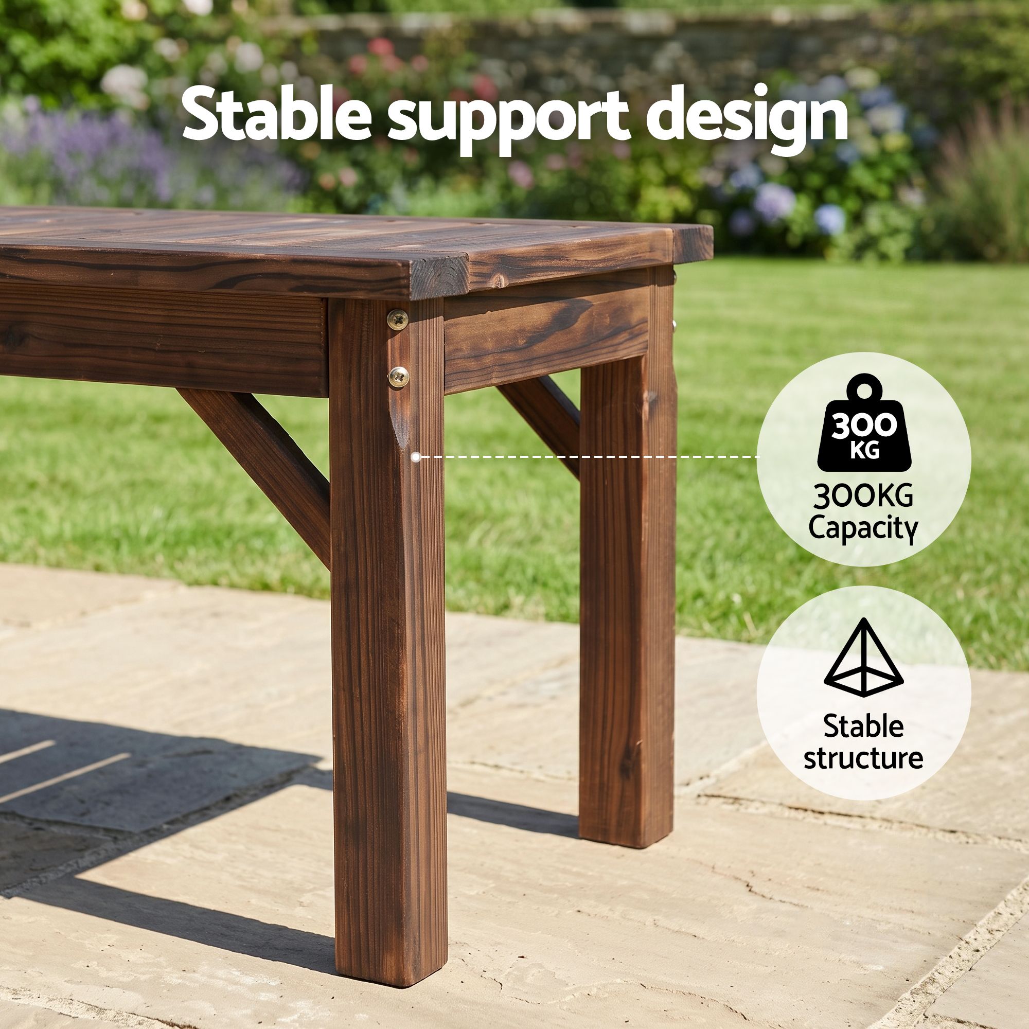 Garden Benches Garden Seating Backless Timber Seat 150cm Brown