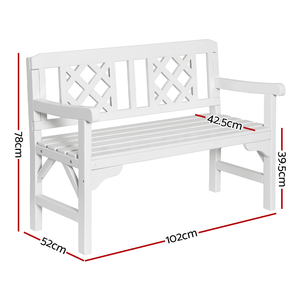 Outdoor Garden Bench Wooden Chair 2 Seat Patio Furniture Lounge White