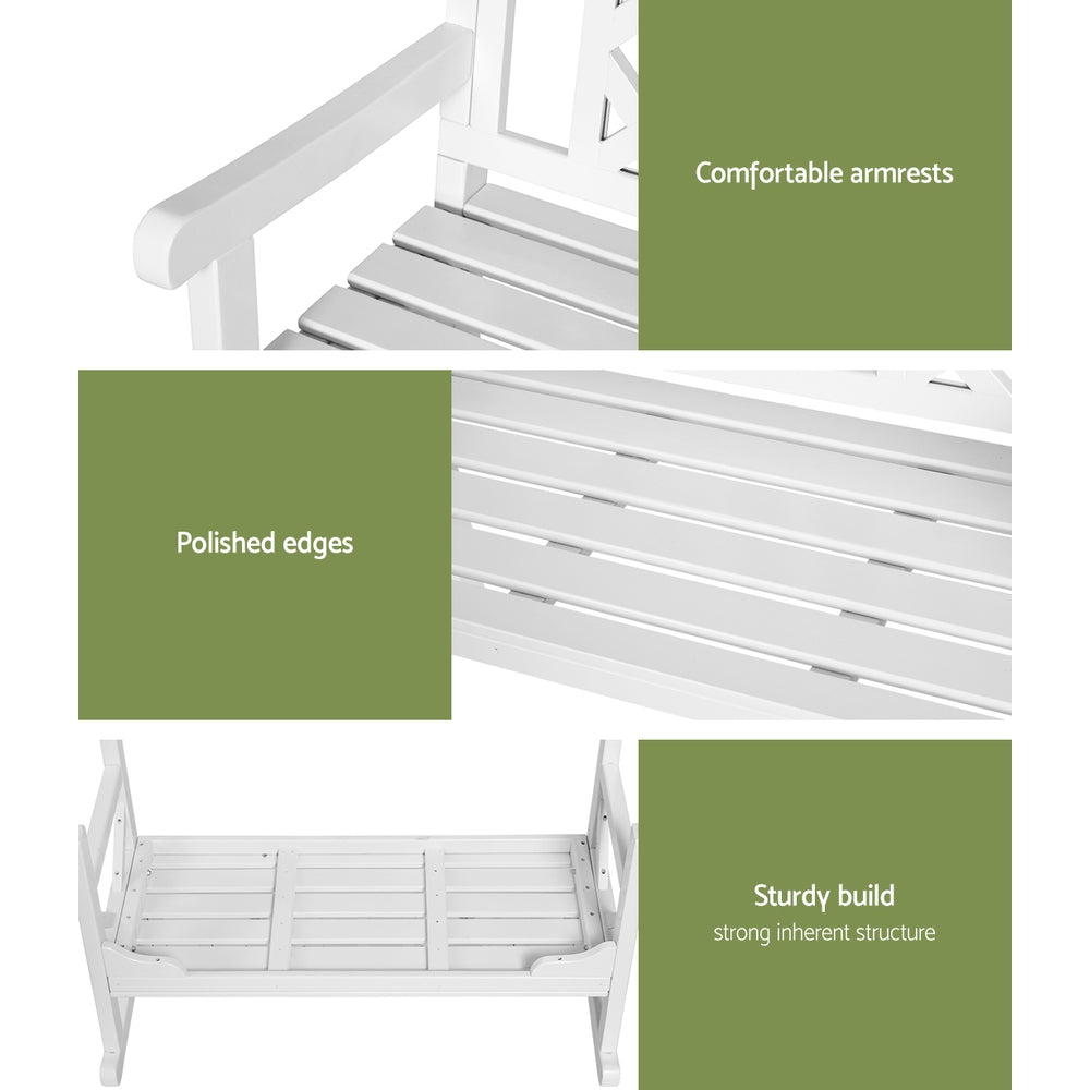 Outdoor Garden Bench Wooden Chair 2 Seat Patio Furniture Lounge White