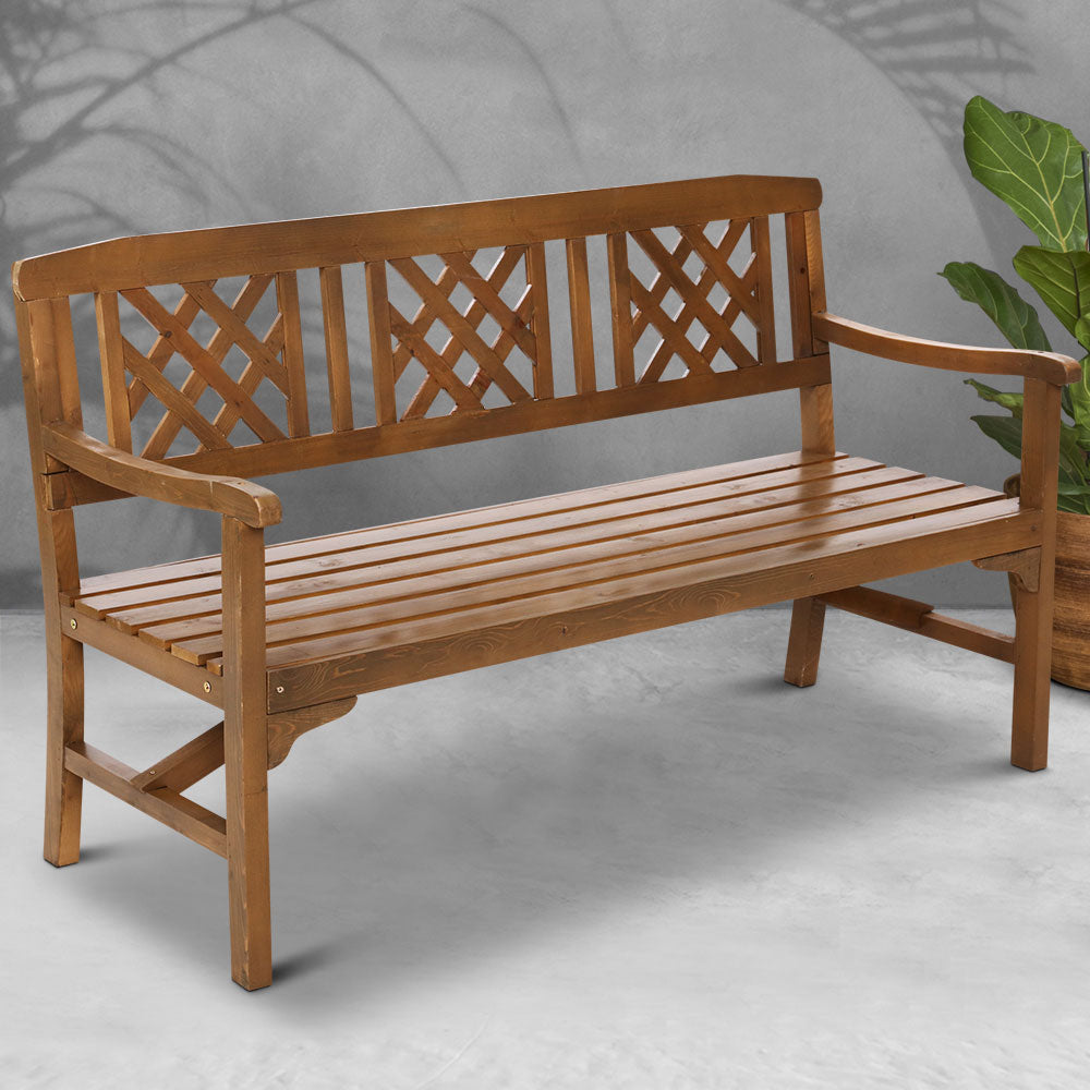 Outdoor Garden Bench Wooden Chair 3 Seat Patio Furniture Lounge Natural