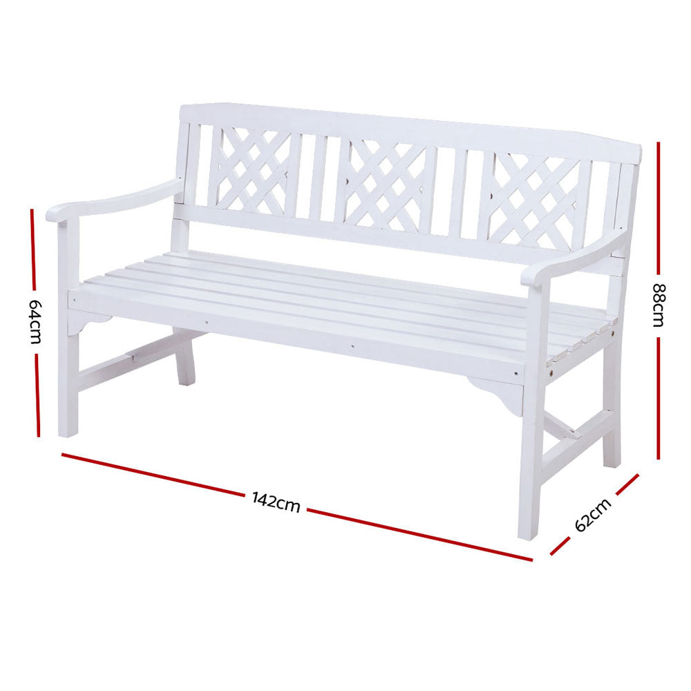 Outdoor Garden Bench Wooden Chair 3 Seat Patio Furniture Lounge White