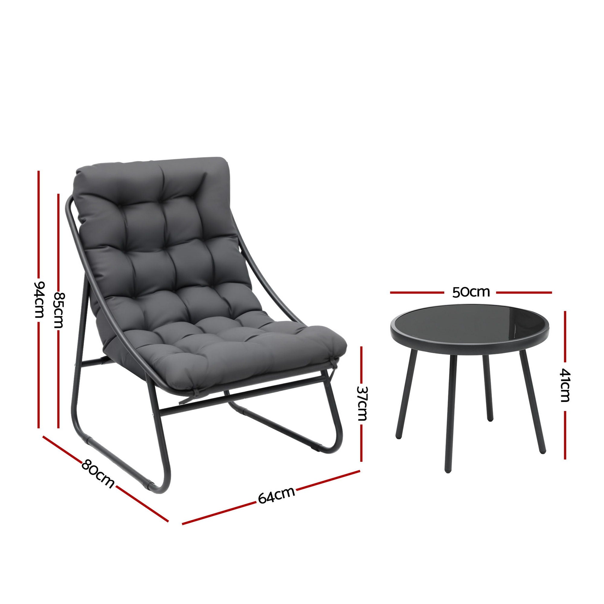 3PC Outdoor Bistro Set Steel Patio Table and Chairs - Grey