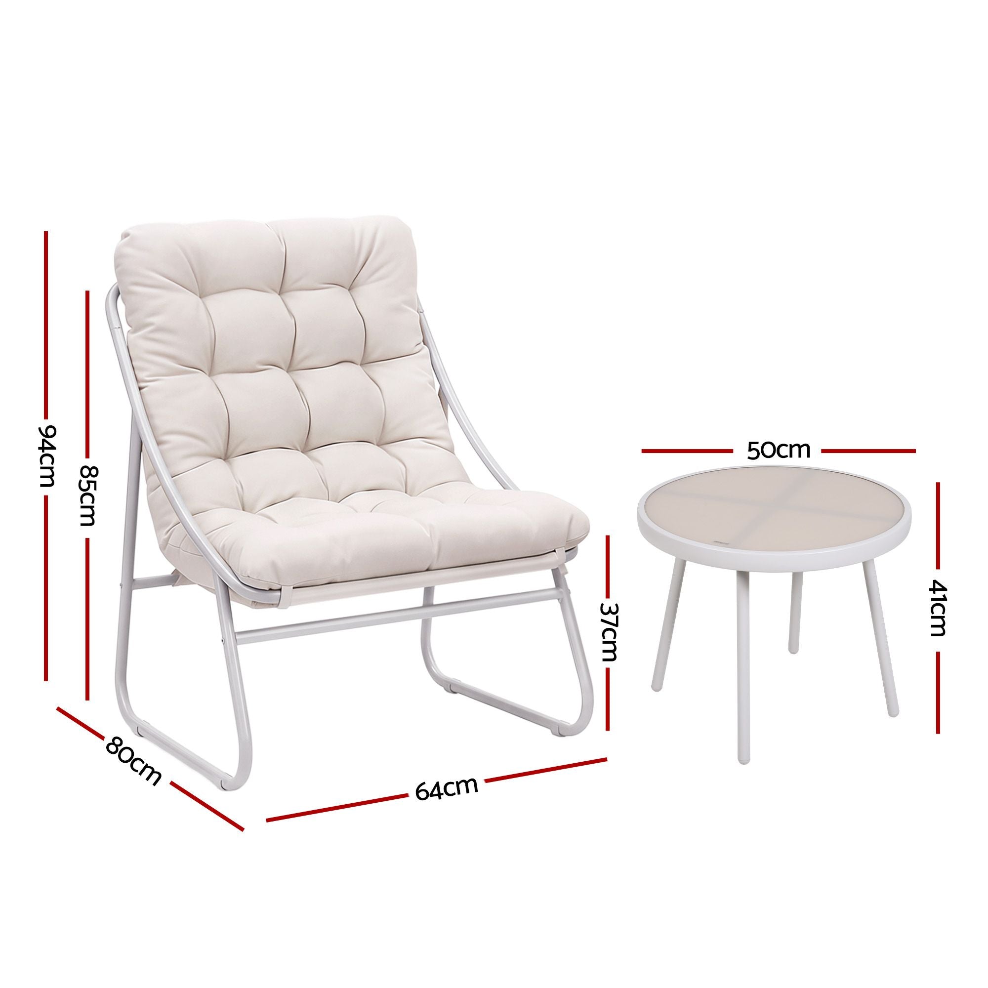 3PC Outdoor Bistro Set Patio Furniture Table and Chairs Steel Dining Chair Khaki