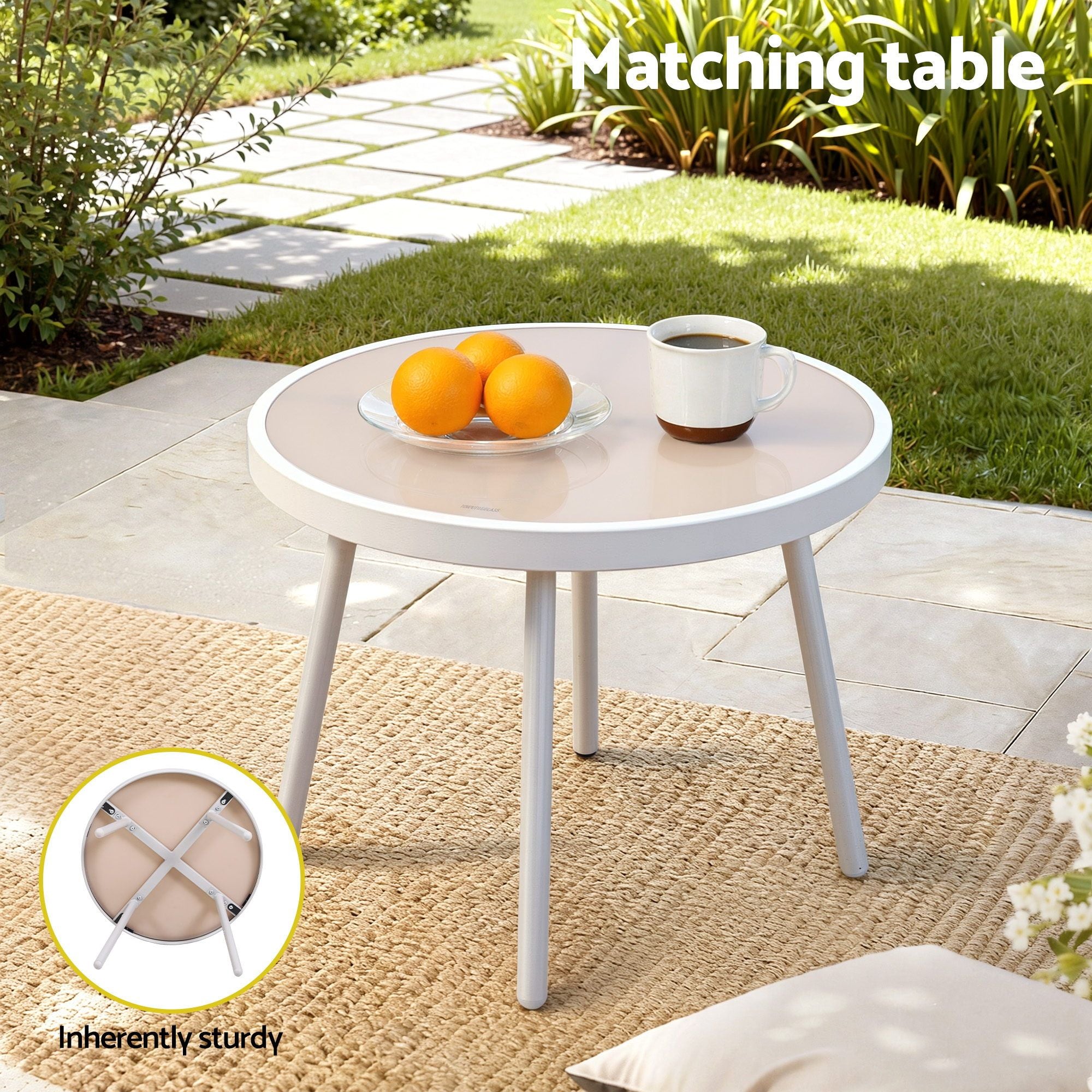 3PC Outdoor Bistro Set Patio Furniture Table and Chairs Steel Dining Chair Khaki