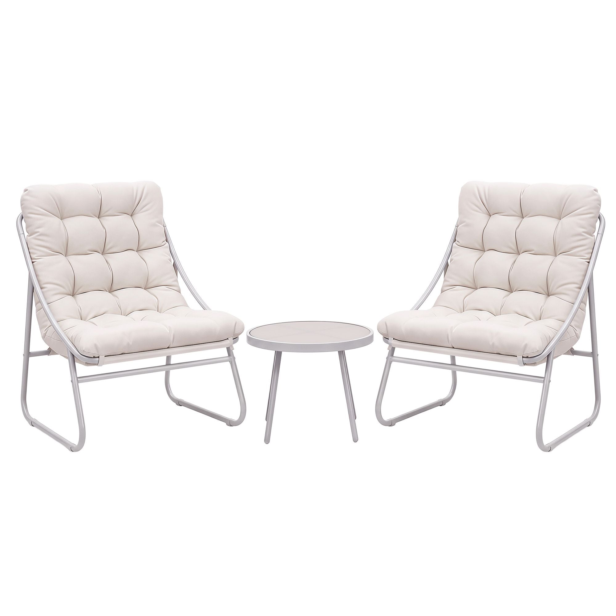 3PC Outdoor Bistro Set Patio Furniture Table and Chairs Steel Dining Chair Khaki