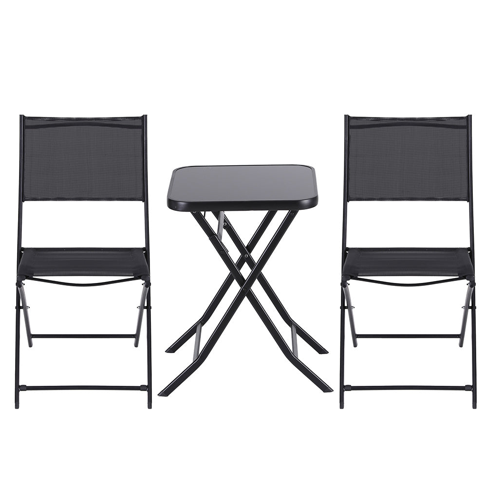 Outdoor Bistro Set Folding Table and Chairs Patio Furniture Garden Steel Black