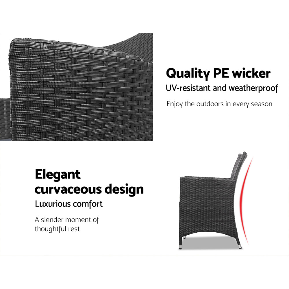 3PC Outdoor Bistro Set Patio Furniture Wicker Chairs Table Cushion All Black