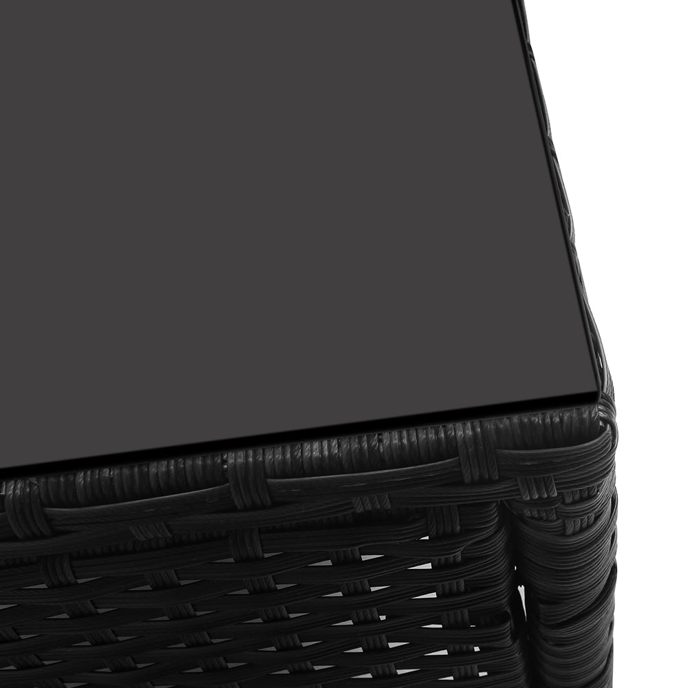 3PC Outdoor Bistro Set Patio Furniture Wicker Chairs Table Cushion All Black