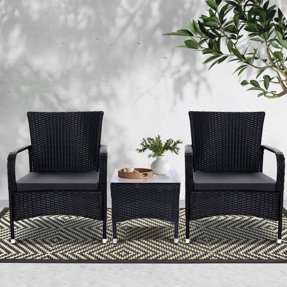 3PC Outdoor Bistro Set Patio Furniture Wicker Setting Chairs Table Luca