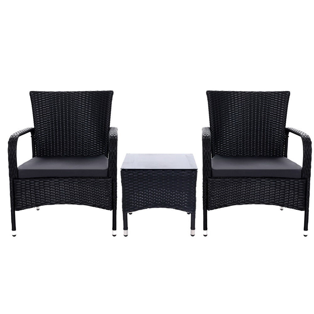 3PC Outdoor Bistro Set Patio Furniture Wicker Setting Chairs Table Luca