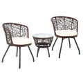 3PC Bistro Set Outdoor Furniture Rattan Table Chairs Patio Garden Cushion Brown