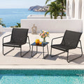 Outdoor Bistro Set 3 Piece Patio Furniture Textilene Chairs Glass Table