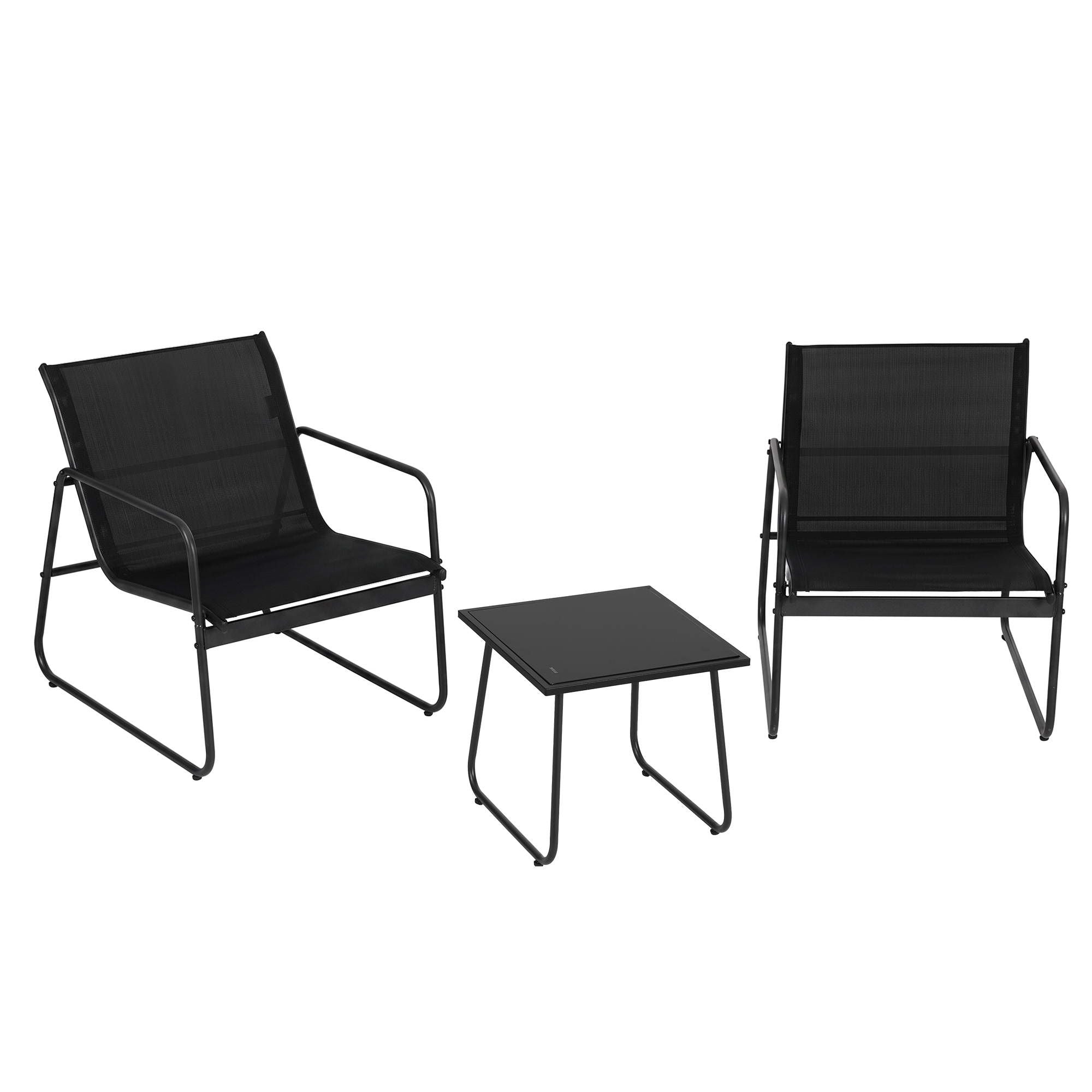 Outdoor Bistro Set 3 Piece Patio Furniture Textilene Chairs Glass Table
