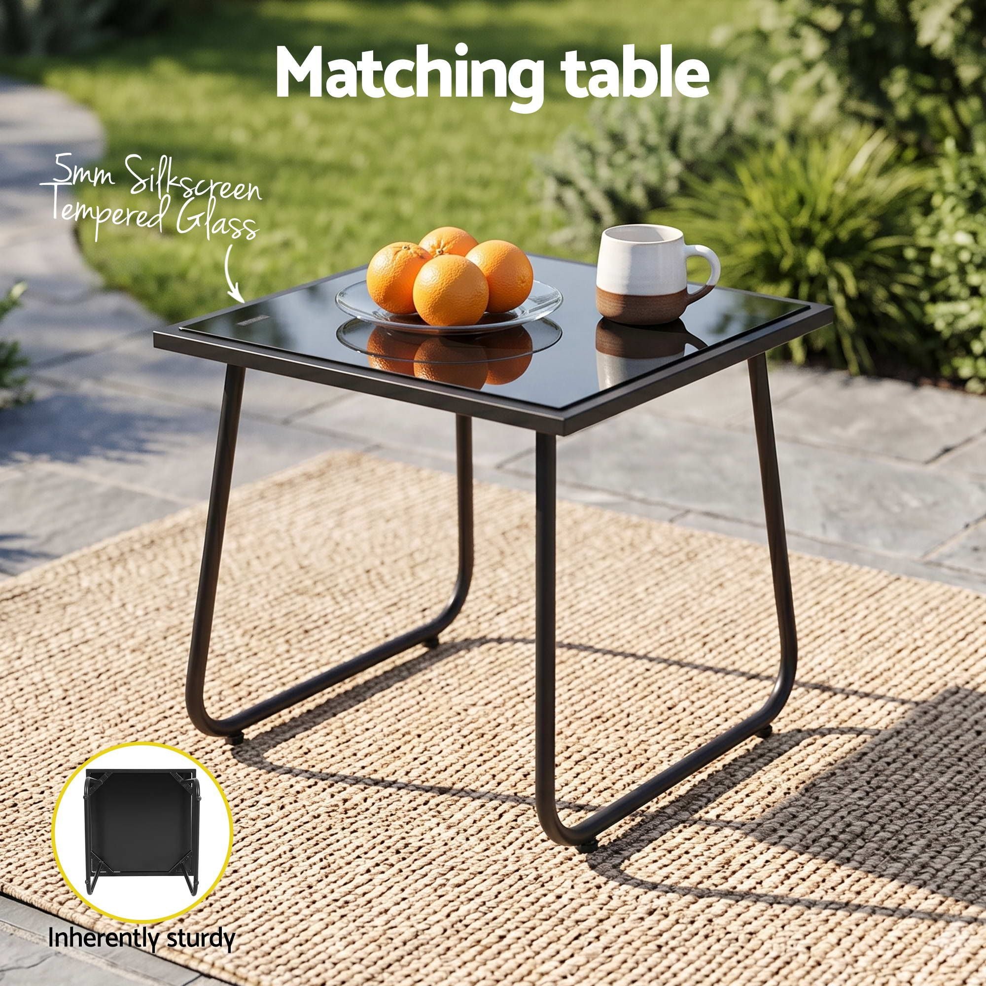 Outdoor Bistro Set 3 Piece Patio Furniture Textilene Chairs Glass Table