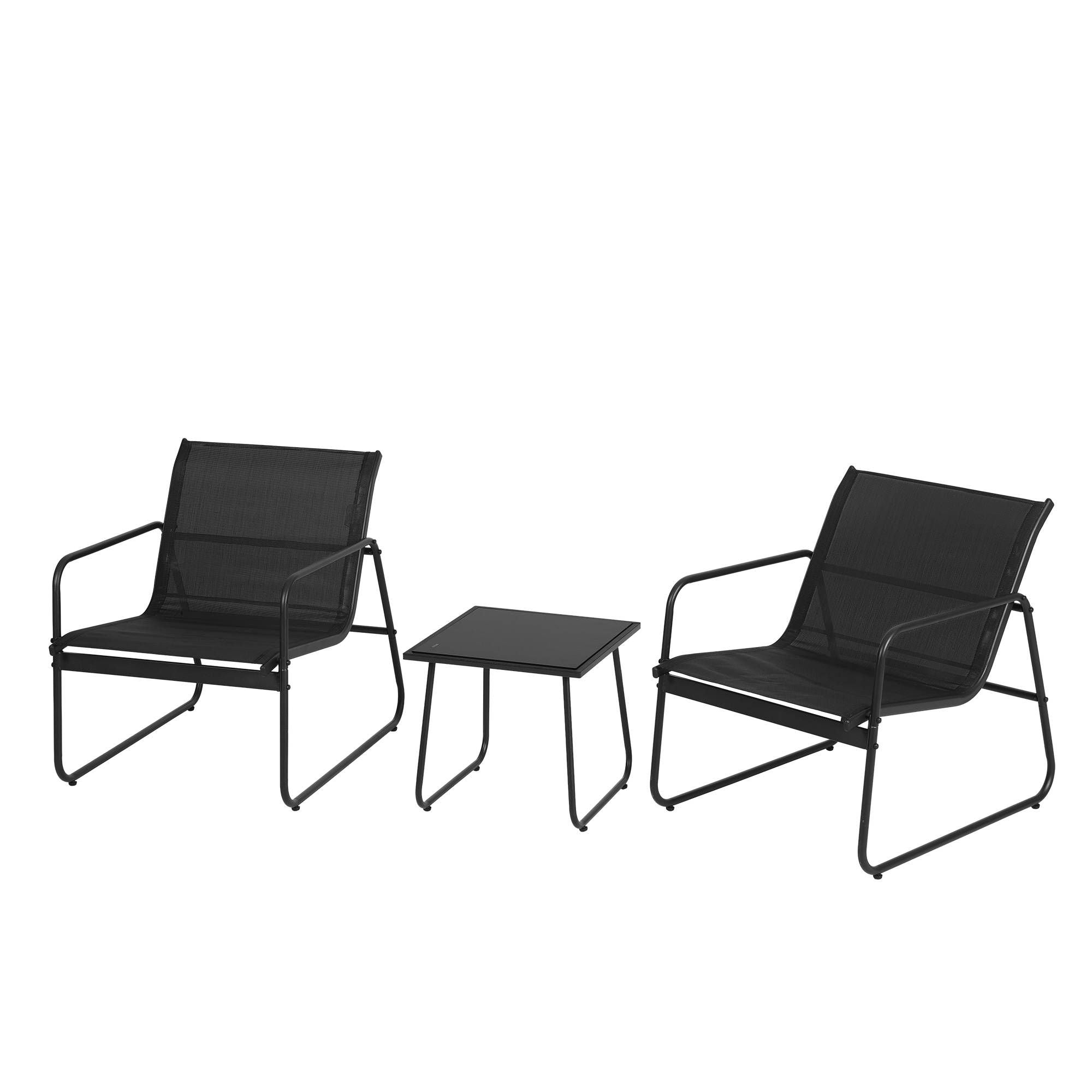 Outdoor Bistro Set 3 Piece Patio Furniture Textilene Chairs Glass Table