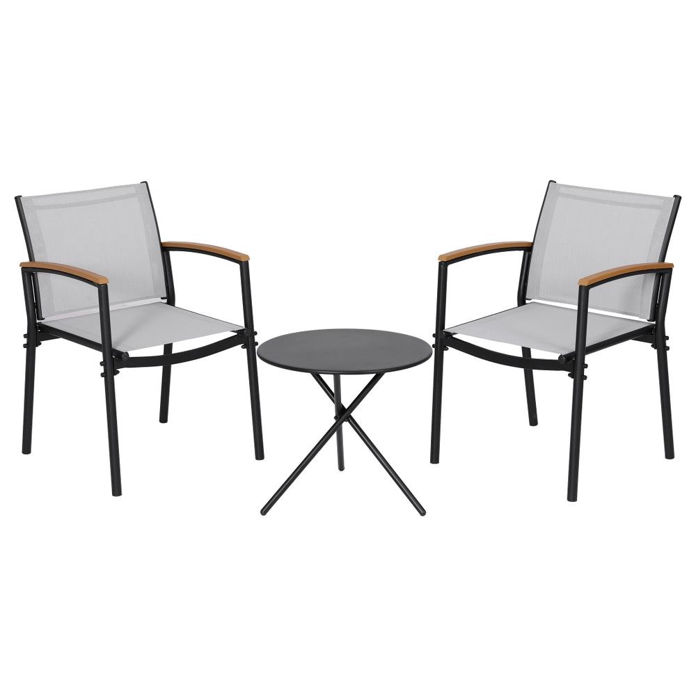 3PC Outdoor Bistro Set Table and Chairs Steel Dining Chair Patio Furniture Textilene