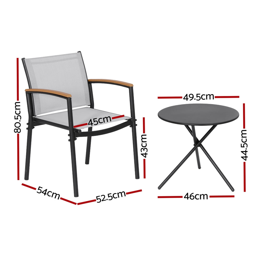3PC Outdoor Bistro Set Table and Chairs Steel Dining Chair Patio Furniture Textilene