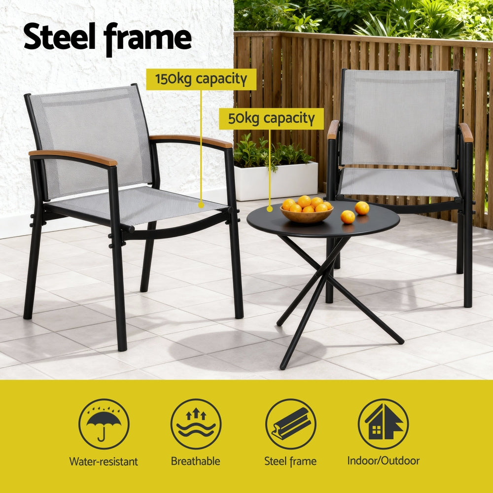 3PC Outdoor Bistro Set Table and Chairs Steel Dining Chair Patio Furniture Textilene