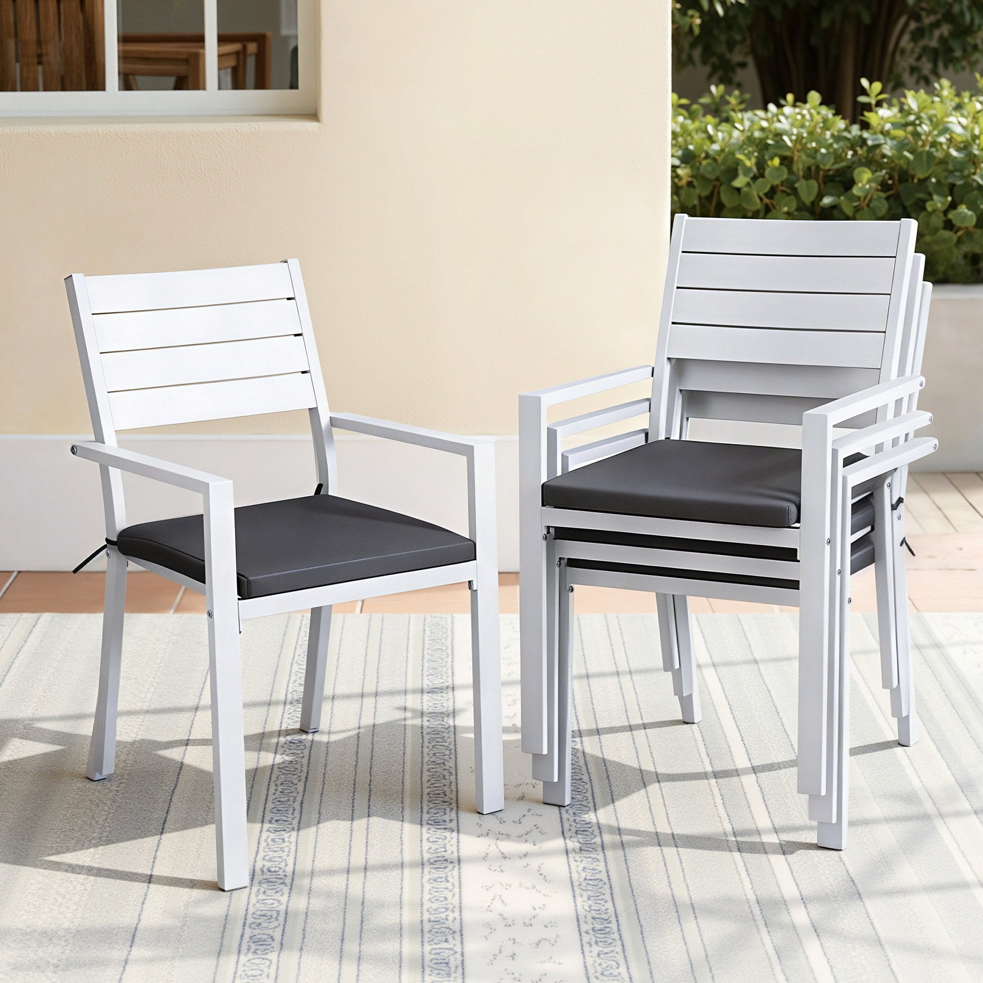 Set of 4 Outdoor Dining Chairs Stackable Aluminum Lounge Chair Patio Furniture