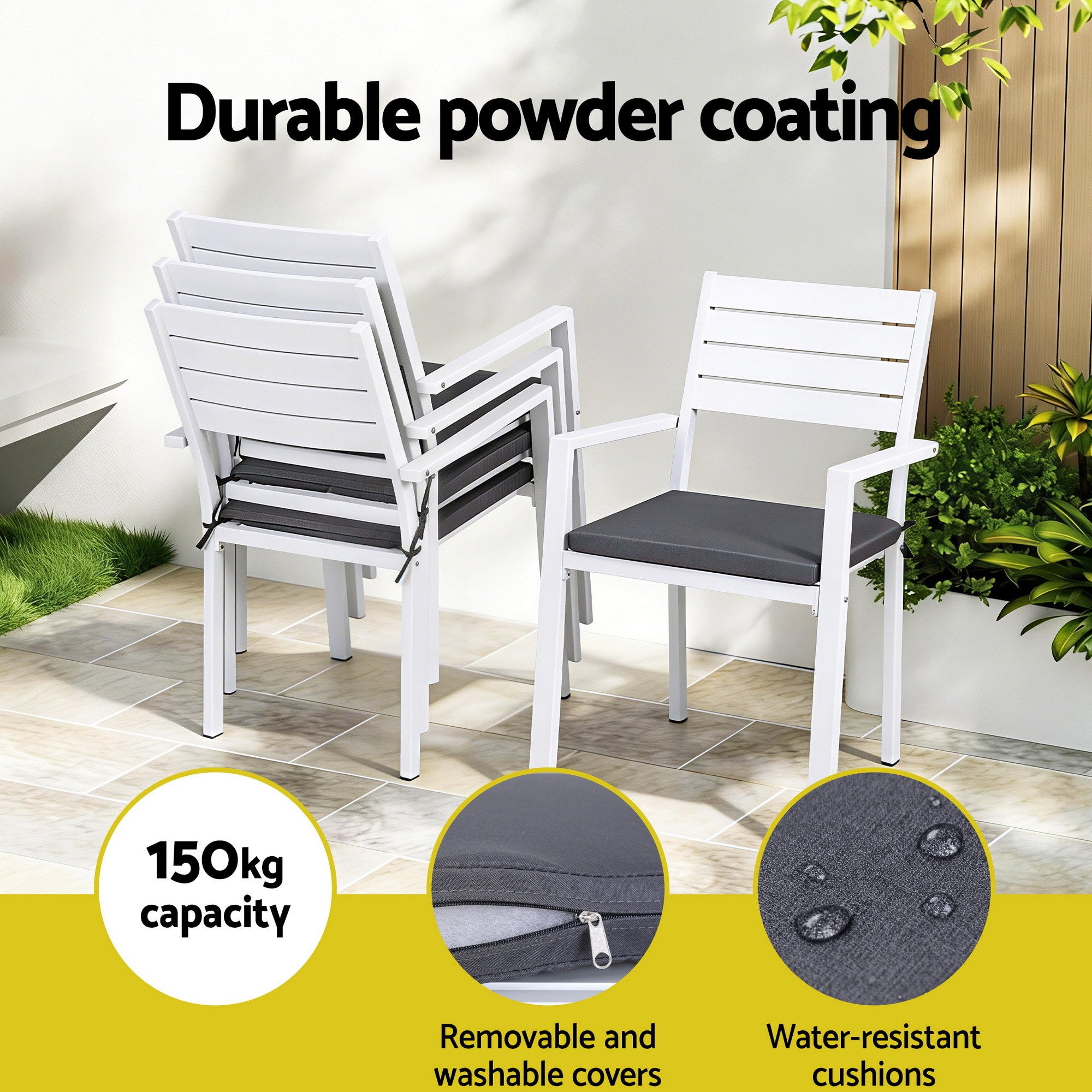 Set of 4 Outdoor Dining Chairs Stackable Aluminum Lounge Chair Patio Furniture