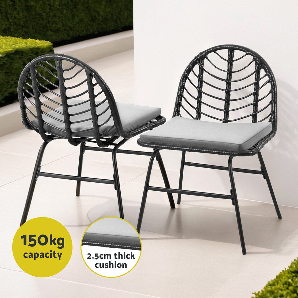 Set of 2 Kensington Wicker Outdoor Chairs - Black